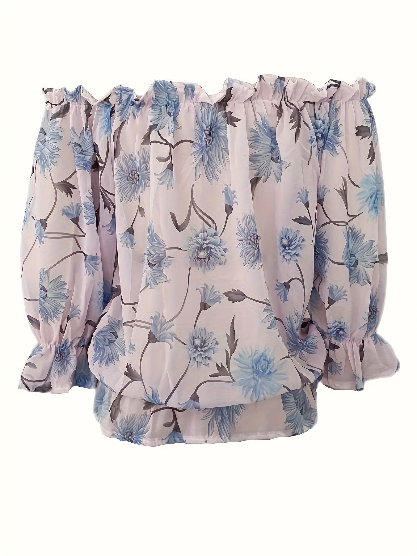 Off-Shoulder Floral Blouse for Women with Balloon Sleeves Rebooters Womens Shirts