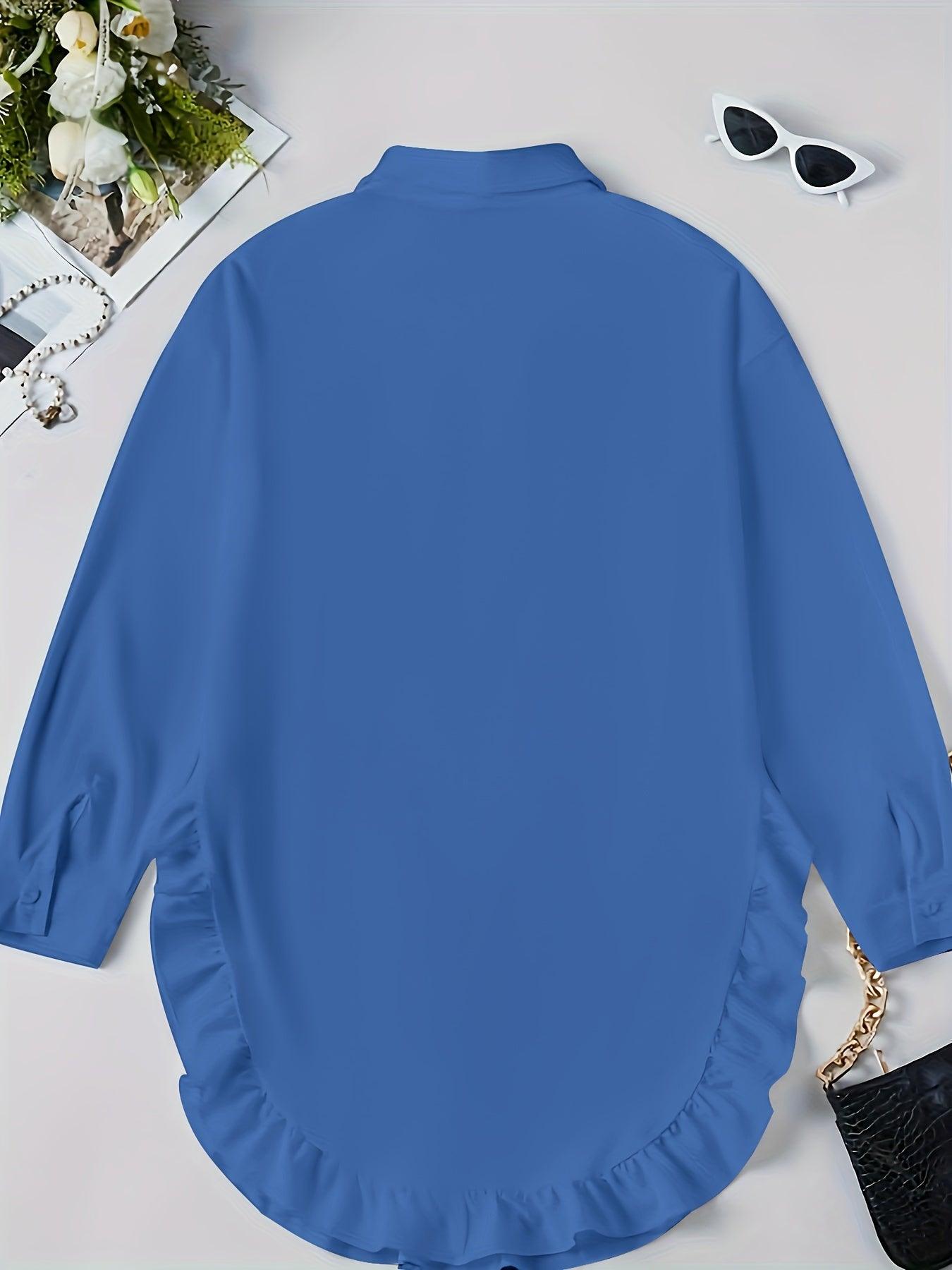 Oversized Ruffle Hem Shirt Dress For Women - Chic Style Rebooters Womens Shirts