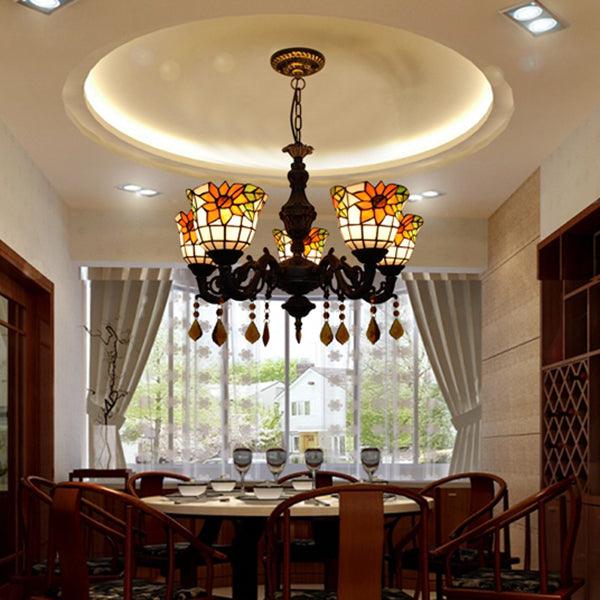 Bell Chandelier Tiffany Stained Glass 5 Lights Sunflower Light - Rebooters