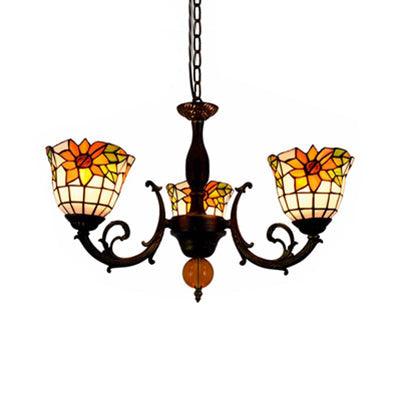 Bell Shade Chandelier Light Industrial Vintage Stained Glass - Rebooters