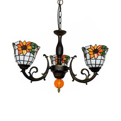 Bell Shade Chandelier Light Industrial Vintage Stained Glass - Rebooters