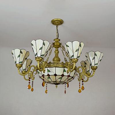 9 Lights Hanging Light Industrial Vintage Stained Glass Chandelier - Rebooters