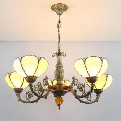5 Lights Bowl Chandelier Light Fixture Country Stained Glass Pendant Chandelier - Rebooters
