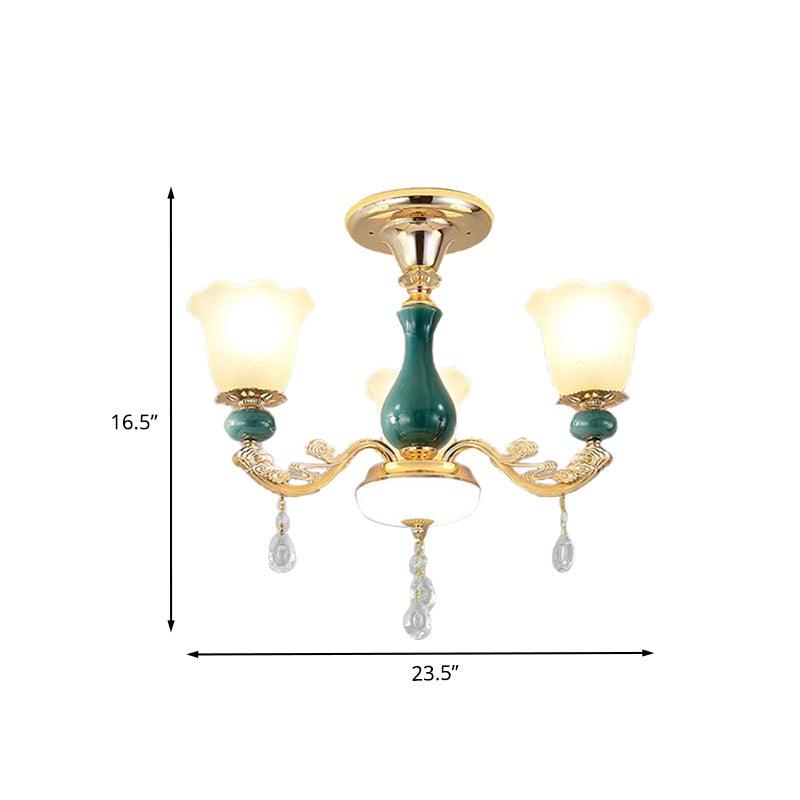 3/6 Bulbs Up Suspension Lamp Classic Flower Opal Glass Chandelier - Rebooters
