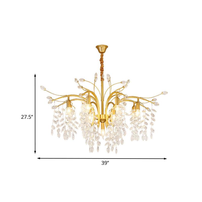 9-Bulb Chandelier Light Nordic Starburst Crystal Pendant Gold - Rebooters