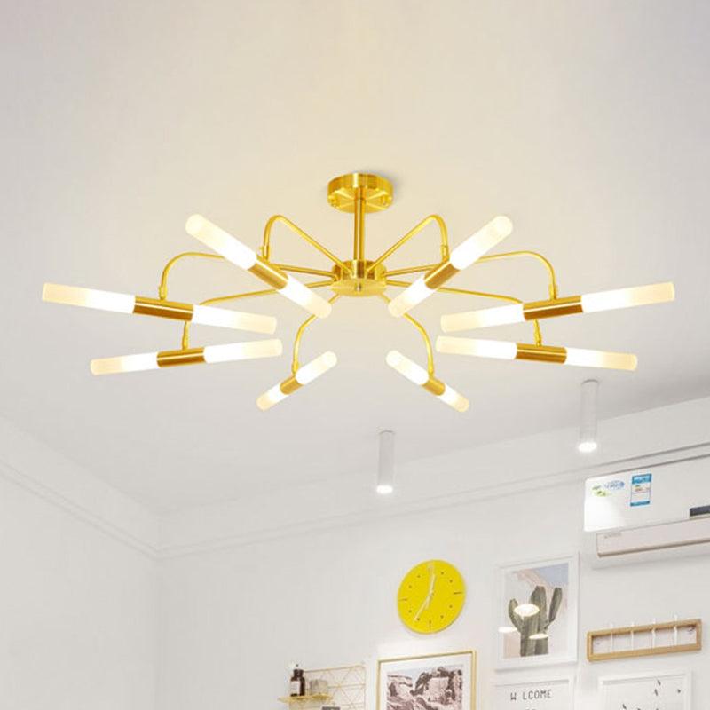 Acrylic Tube Shade Ceiling Chandelier Hotel 12/16 Lights Modern Metal Lamp in Gold - Rebooters