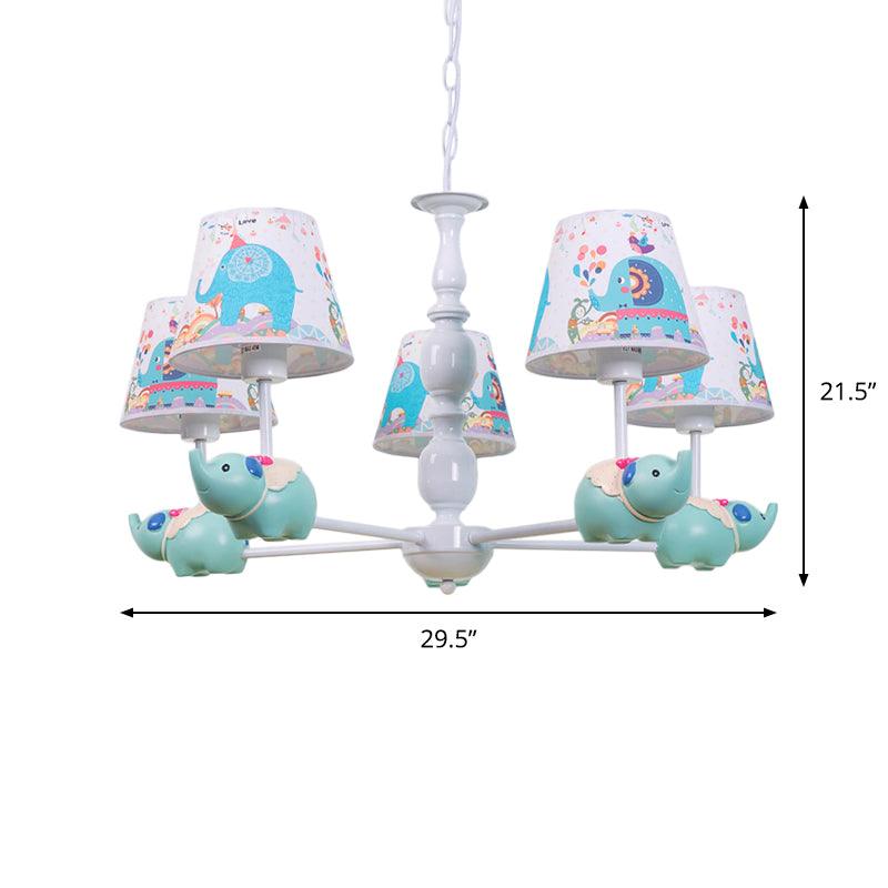 Resin Elephant Hanging Chandelier Cartoon 5/6 Heads Light Blue Ceiling Pendant - Rebooters