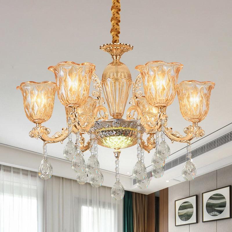 6 Bulbs Bell Up Chandelier Traditional Gold Clear Glass Light - Rebooters