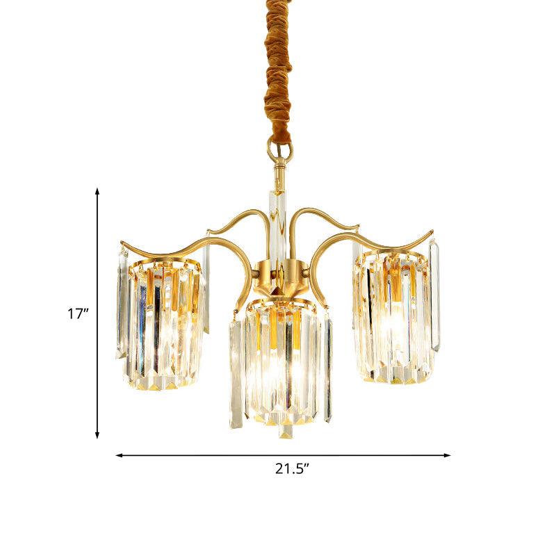 4-Bulb Cylinder Down Lighting Postmodern Brass Crystal Chandelier - Rebooters