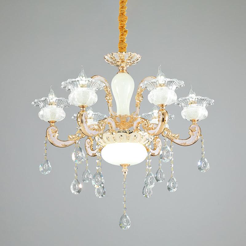 6-Light Clear and Opal Glass Chandelier Gold Blossom Pendant - Rebooters
