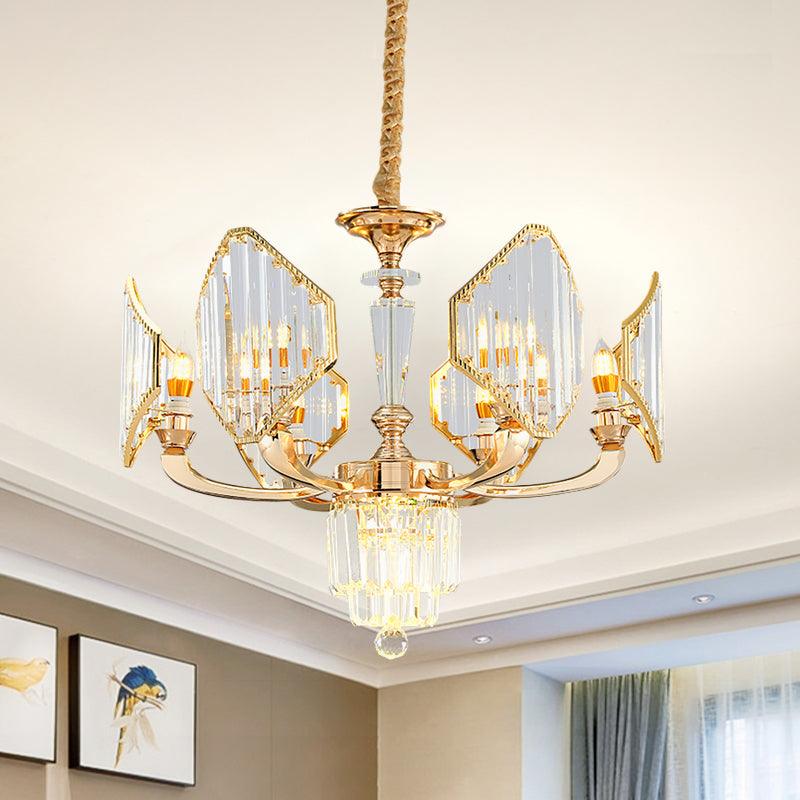 6 Bulbs Rhombus Paneled Pendant Light Gold Crystal Chandelier - Rebooters