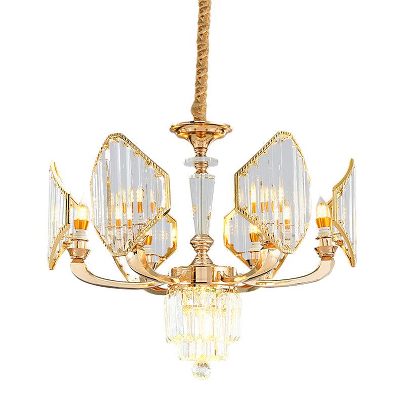 6 Bulbs Rhombus Paneled Pendant Light Gold Crystal Chandelier - Rebooters
