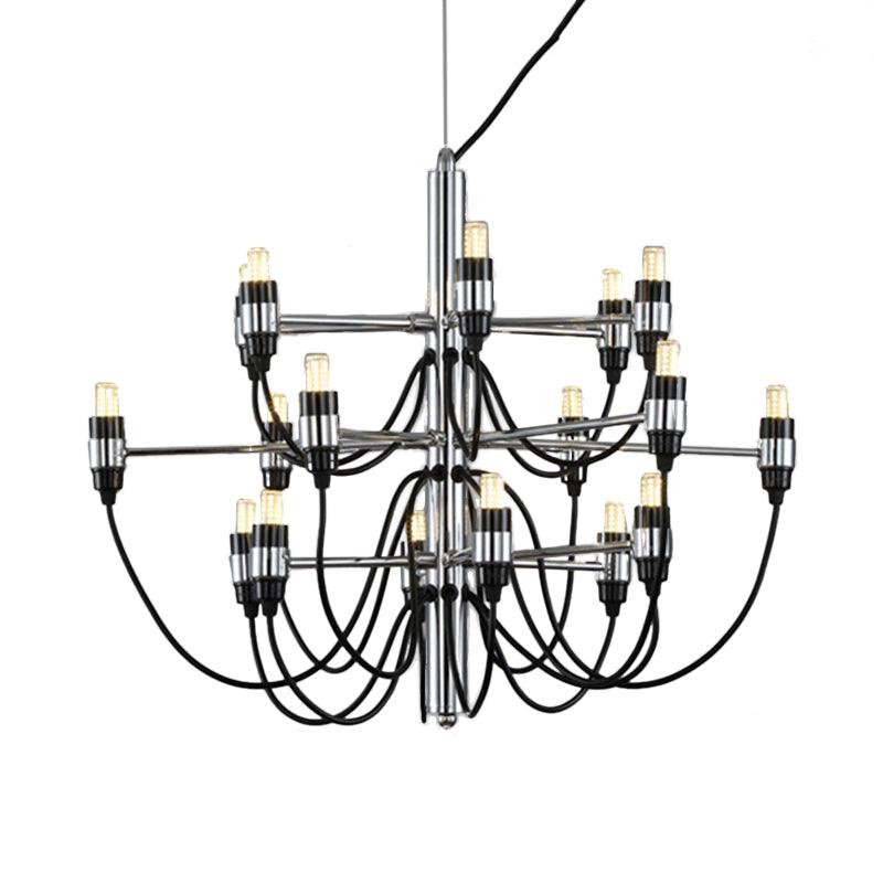 Layered Chandelier Lighting Modernist Style Metallic 18/30 Lights Dining Room Ceiling Lamp in Chrome - Rebooters