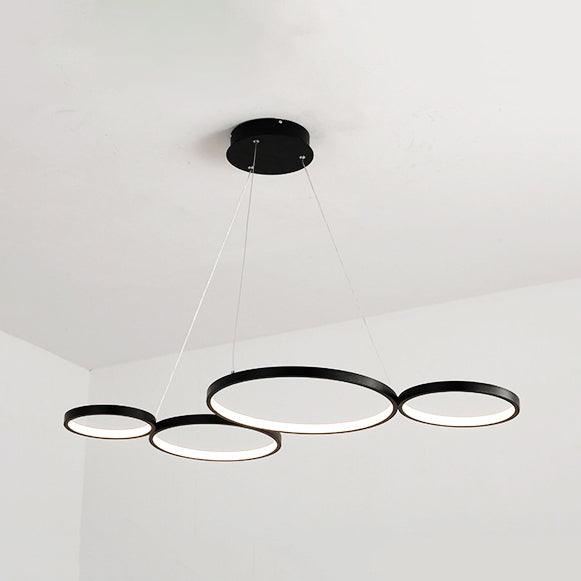 4 Rings Acrylic Ceiling Chandelier Simple LED Black White Drop Pendant over Table - Rebooters
