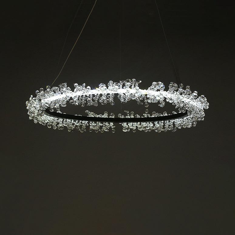 1/2/3-Light Black Ring Pendant Chandelier Modern Crystal Light - Rebooters