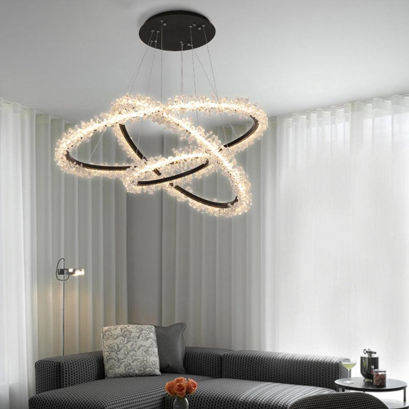 1/2/3-Light Black Ring Pendant Chandelier Modern Crystal Light - Rebooters