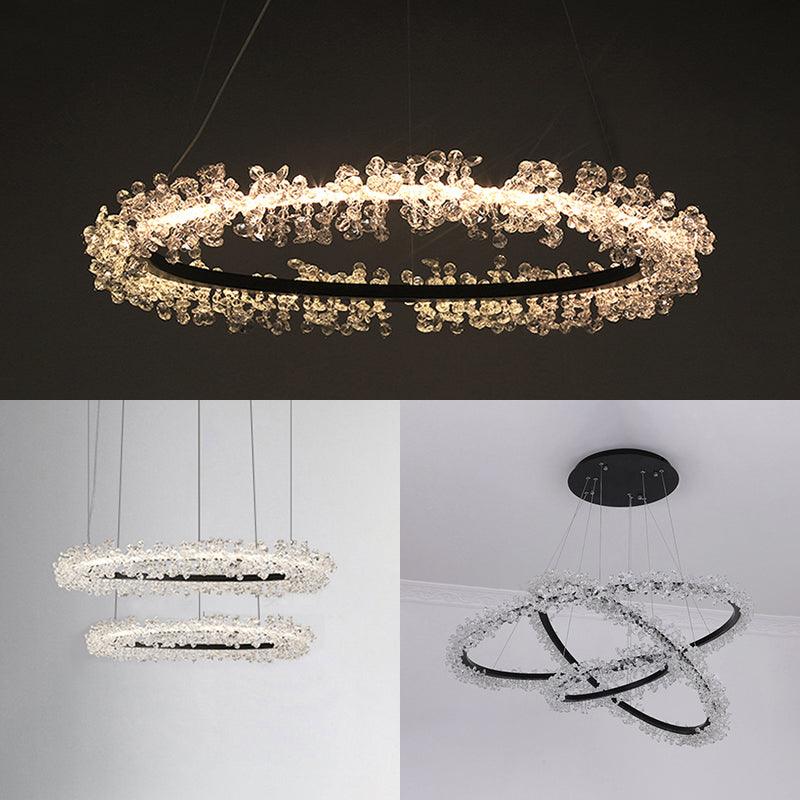 1/2/3-Light Black Ring Pendant Chandelier Modern Crystal Light - Rebooters