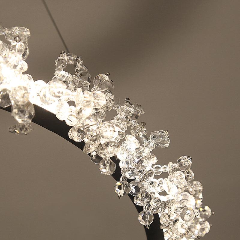 1/2/3-Light Black Ring Pendant Chandelier Modern Crystal Light - Rebooters