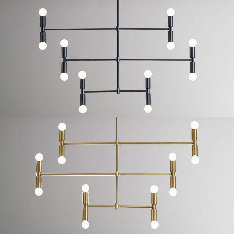 Bare Bulb Chandelier Lamp Mid-Century Metal 12 Lights - Rebooters