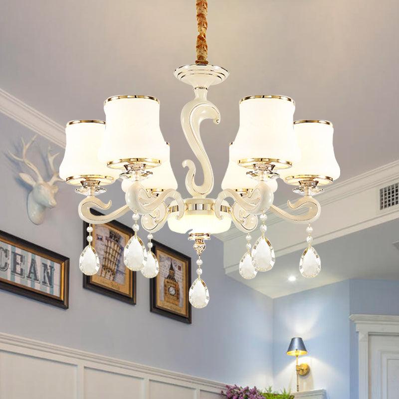 6-Bulb Opal Glass Hanging Lamp Modern White Curved Chandelier - Rebooters