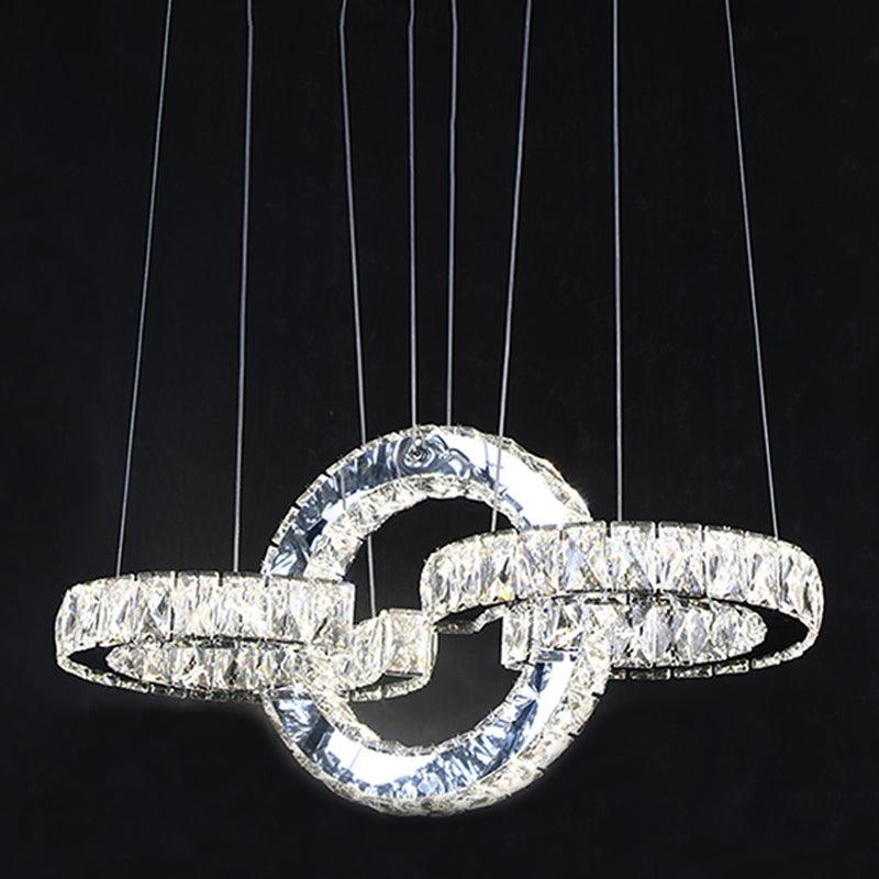 Beveled Crystal LED Pendant Lighting Modernist Black Rings Chandelier - Rebooters