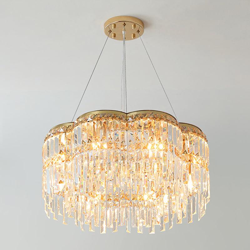 6-Light Floral Drum Chandelier Postmodern Gold Crystal Light - Rebooters