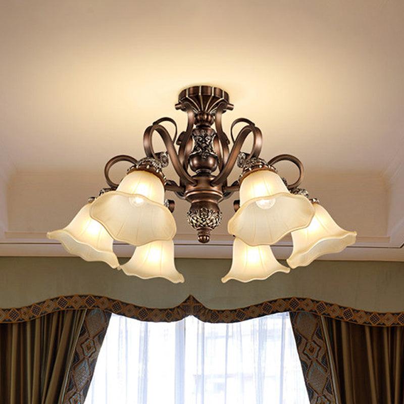 5/6/8 Lights Floral Shade Semi Flush Light for Living Room - Rebooters