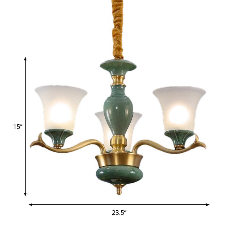 3/6 Bulbs Frosted Glass Suspension Lighting Countryside Green Chandelier - Rebooters