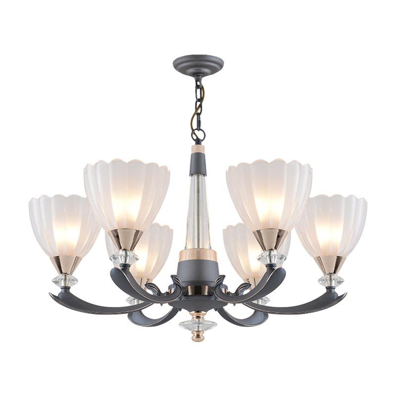 6/8 Bulbs Suspension Pendant With Floral Shade Opal Glass Chandelier - Rebooters