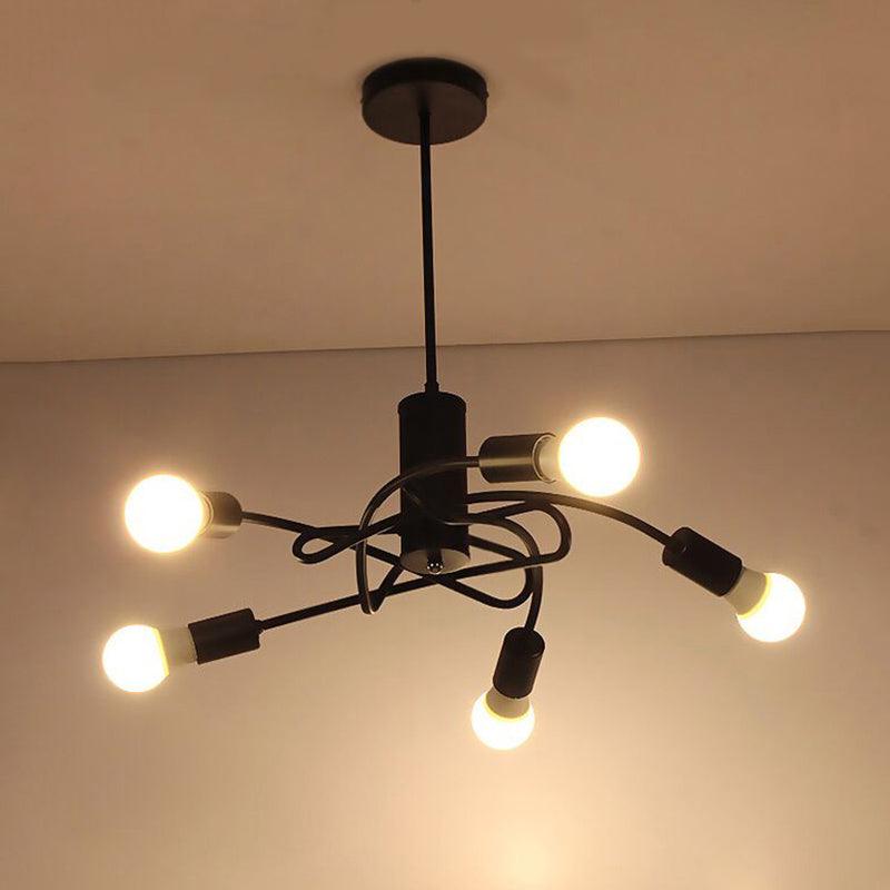 3/5 Lights Twirled Chandelier Light Industrial Vintage Black Lamp - Rebooters
