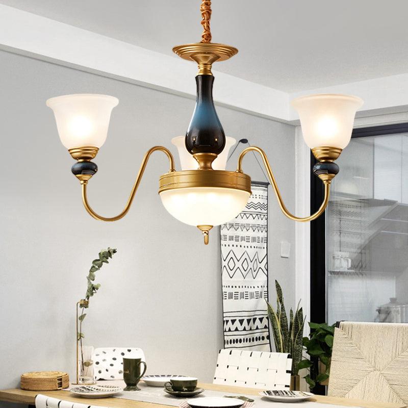 3/5/6 Lights Floral Shade Pendant Chandelier Brass Cream Glass - Rebooters
