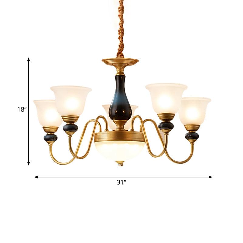 3/5/6 Lights Floral Shade Pendant Chandelier Brass Cream Glass - Rebooters