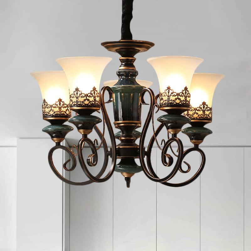 3/5/6-Bulb Chandelier Light Fixture with Bell Shade Opal Glass - Rebooters