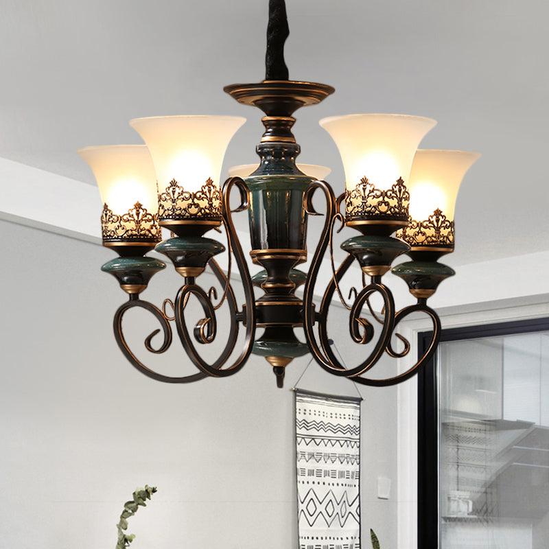 3/5/6-Bulb Chandelier Light Fixture with Bell Shade Opal Glass - Rebooters