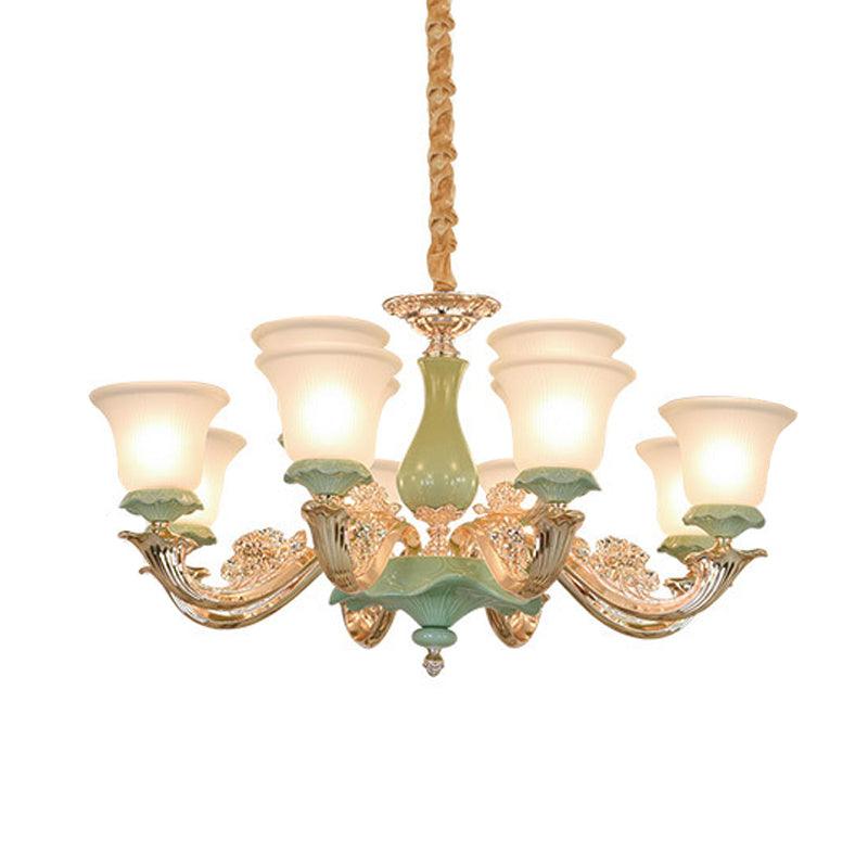8/12 Lights Flared Shade Suspension Pendant Green Opal Glass Chandelier - Rebooters