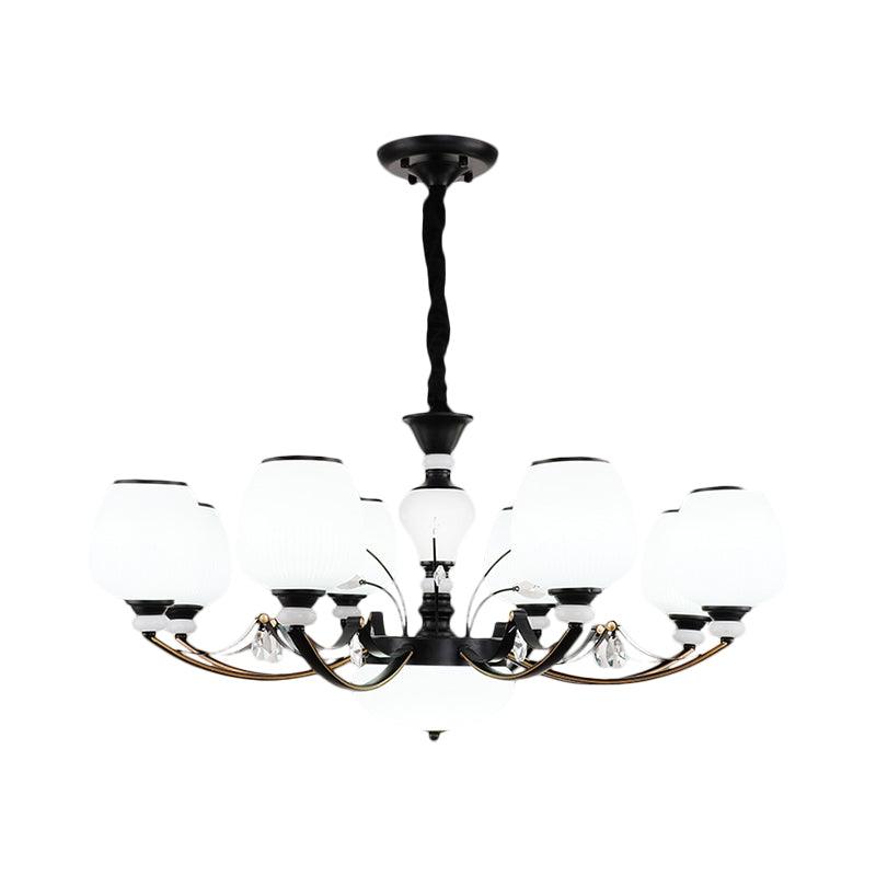 Black 3/6/8-Head Ceiling Chandelier Cream Glass Shade - Rebooters