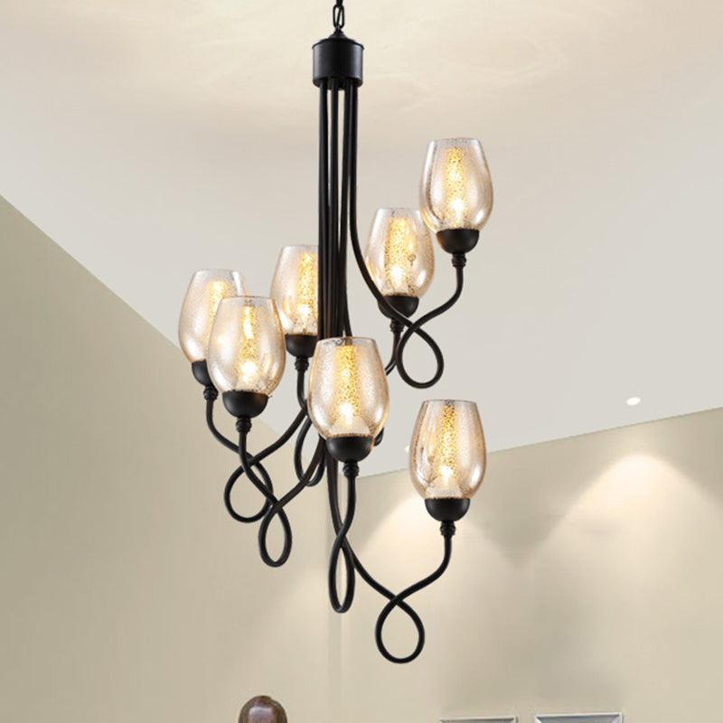 5/7 Bulbs Wine Cup Shaped Pendant Chandelier Black Glass Lamp - Rebooters
