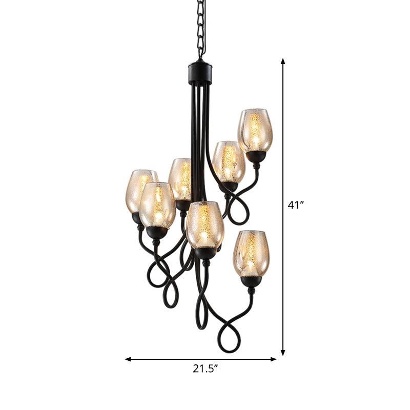 5/7 Bulbs Wine Cup Shaped Pendant Chandelier Black Glass Lamp - Rebooters