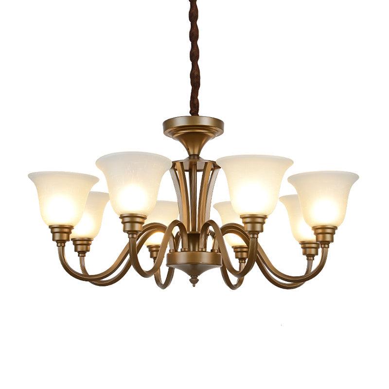 6/8 Lights Bell Shade Pendant Chandelier Traditional Style Brown Frosted Glass Pendulum Light - Rebooters