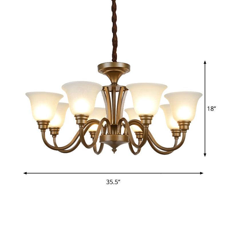 6/8 Lights Bell Shade Pendant Chandelier Traditional Style Brown Frosted Glass Pendulum Light - Rebooters