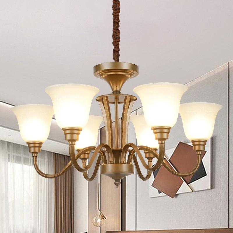 6/8 Lights Bell Shade Pendant Chandelier Traditional Style Brown Frosted Glass Pendulum Light - Rebooters