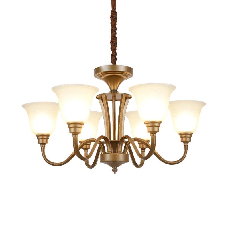 6/8 Lights Bell Shade Pendant Chandelier Traditional Style Brown Frosted Glass Pendulum Light - Rebooters