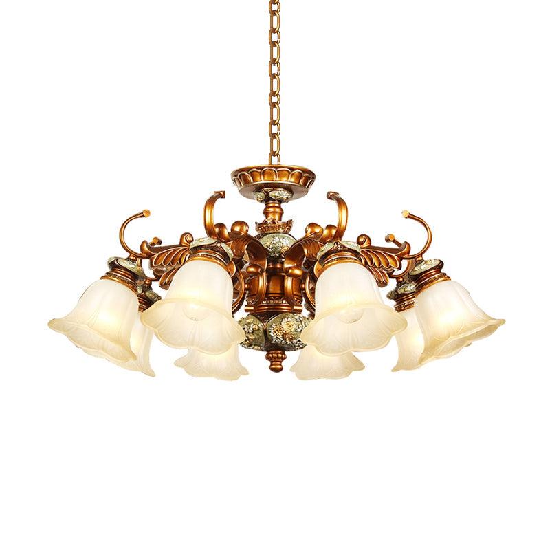 6/8 Bulbs Hanging Chandelier with Floral Shade Milky Glass - Rebooters