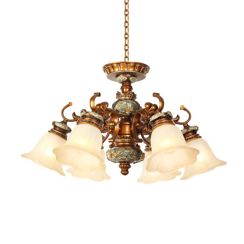 6/8 Bulbs Hanging Chandelier with Floral Shade Milky Glass - Rebooters