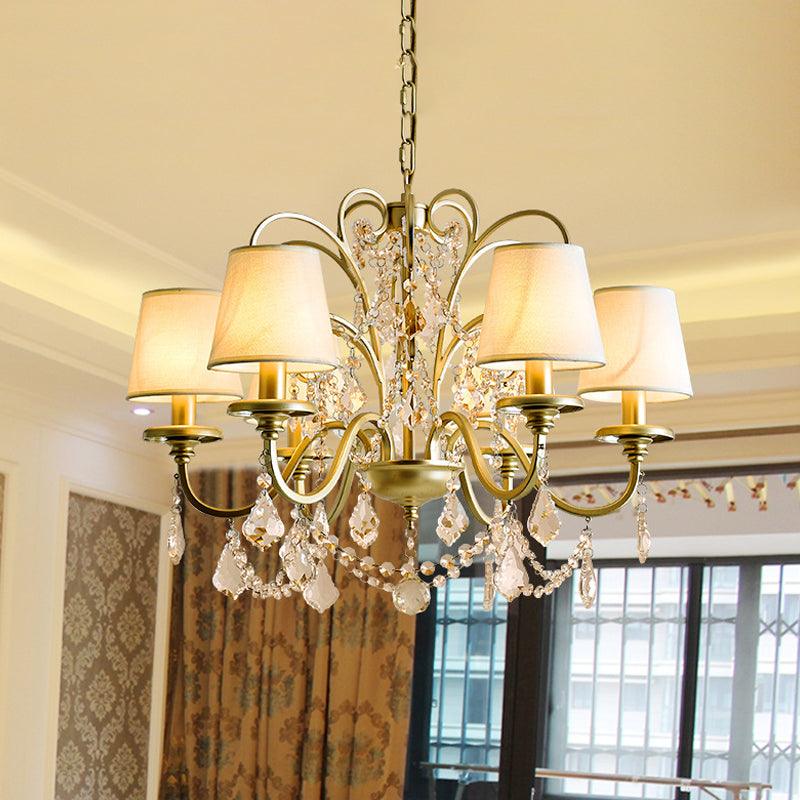6 Heads Suspension Light with Tapered Crystal Stands Gold Chandelier - Rebooters