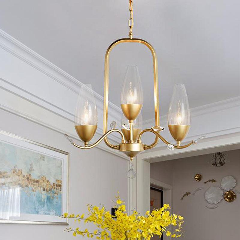 4 Bulbs Torpedo Pendant Chandelier Traditional Gold Crystal - Rebooters