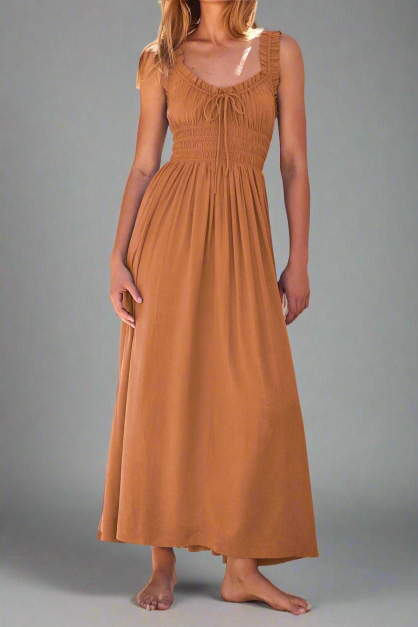 Matilda Sleeveless Maxi Dress with Flattering Ruched Detailing - Rebooters -Women's Dresses