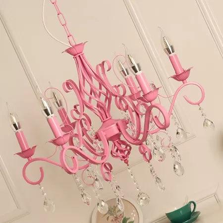 Bedroom Chandelier Ceiling Light for Girls in Pink Crystal - Rebooters