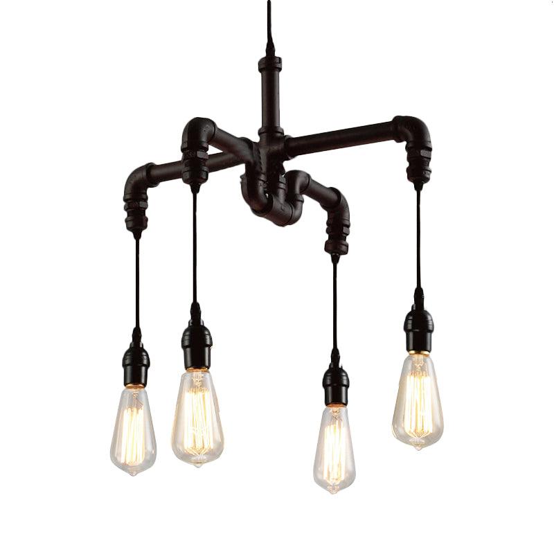 4 Bulbs Water Pipe Ceiling Light Rustic Stylish Antique Bronze Black Wrought Iron Chandelier Lamp - Rebooters