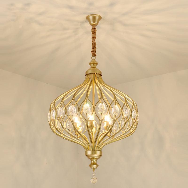 4/6 Lights Lantern Chandelier Contemporary Black Gold Crystal Encrusted Hanging Lamp Kit - Rebooters